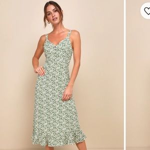 Lulus Green Floral Midi Dress XL